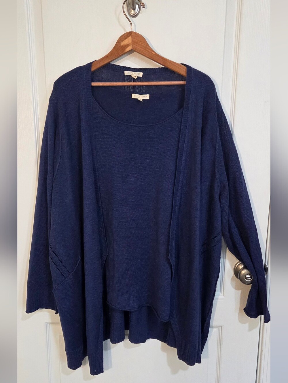 Eileen Fisher Navy Open-Front Knit Cardigan Set